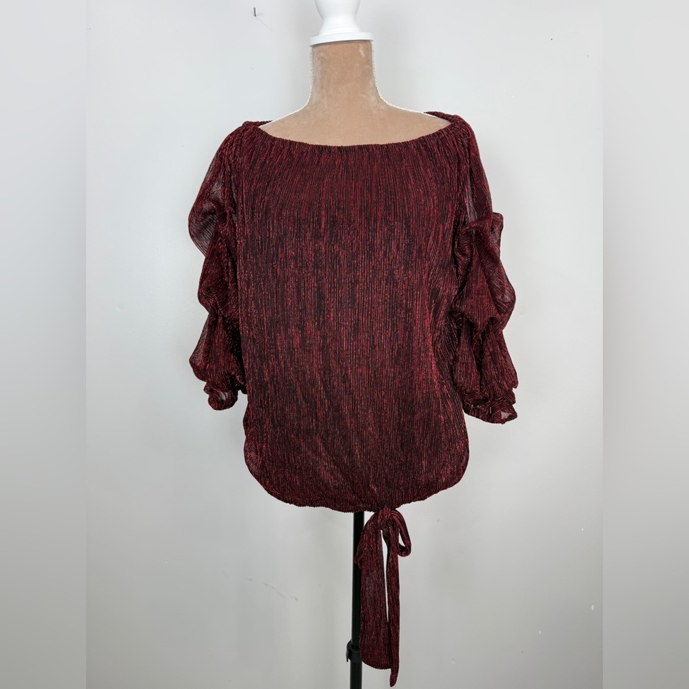 MSK Burgundy Ruffled Women's Blouse